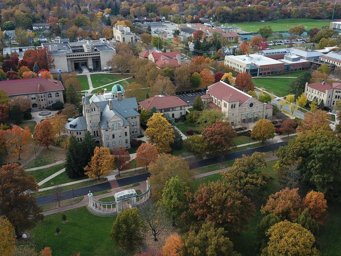 Aerial shot of Oberlin College campus.