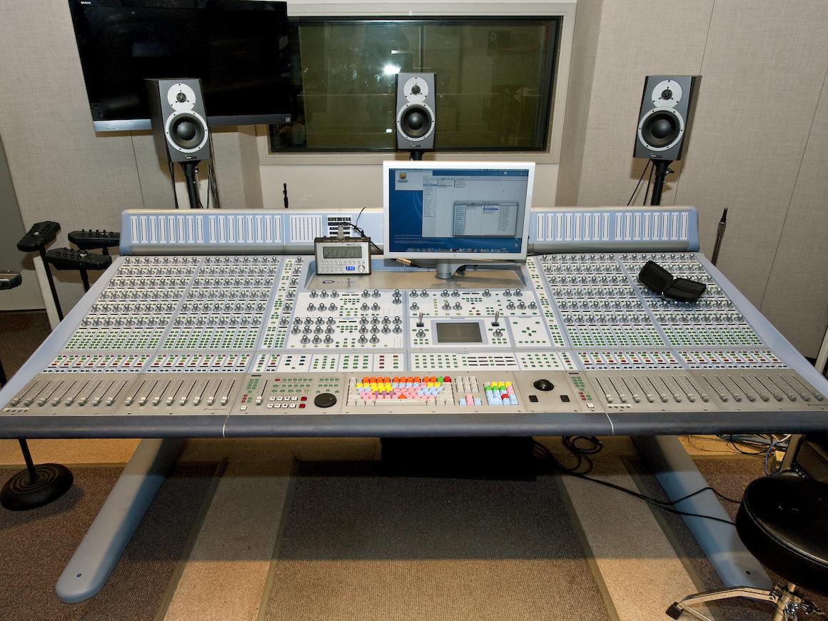 Mixing console in a control room.