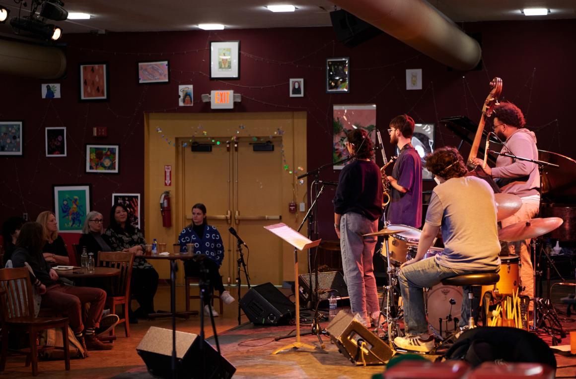 jazz quintet receives feedback from Artemis in a master class