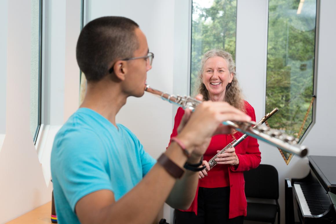 Associate Professor Alexa Still leads a flute lesson