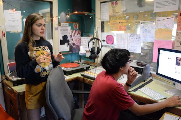 Students in WOBC's recording room.