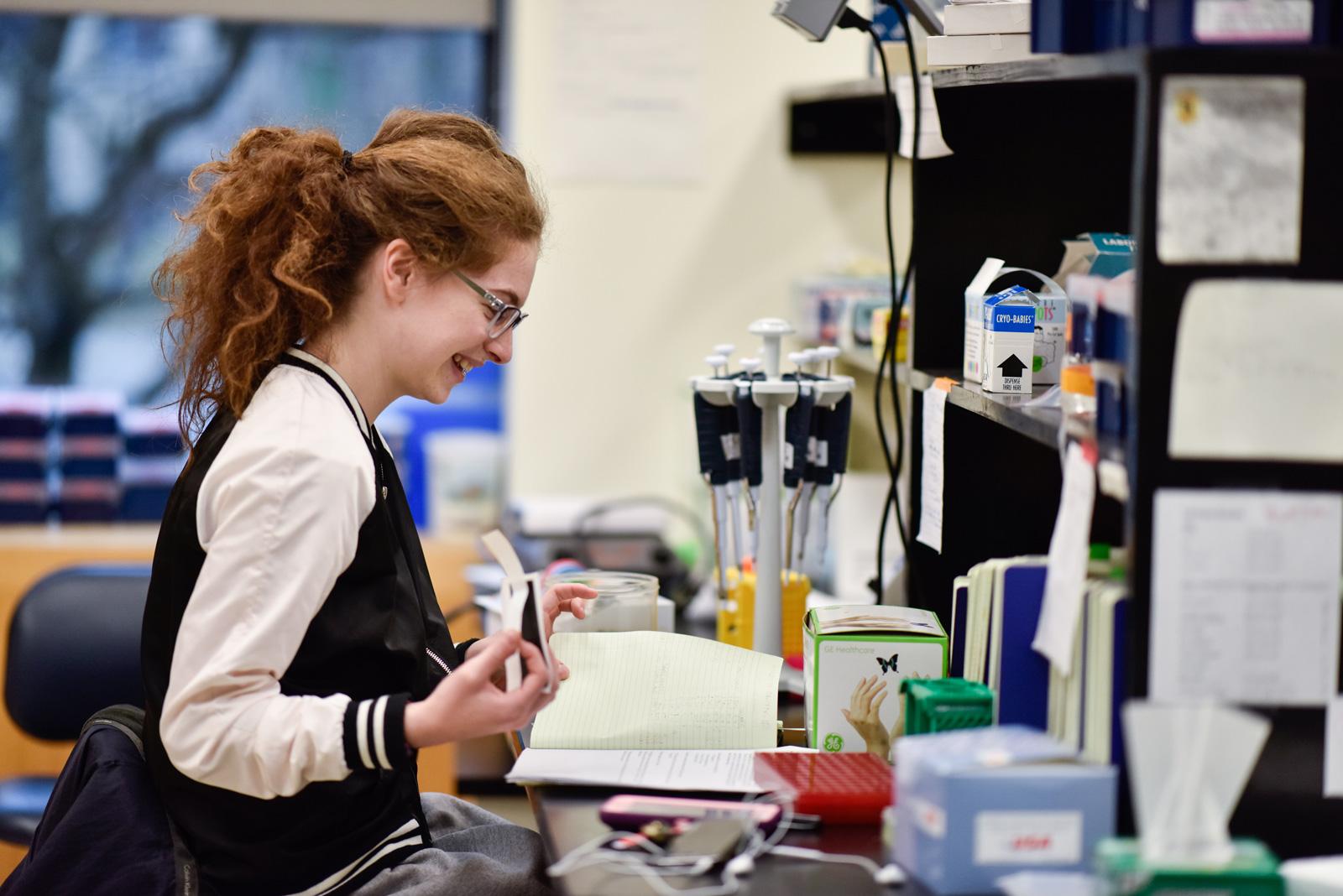 A student works in a lab.