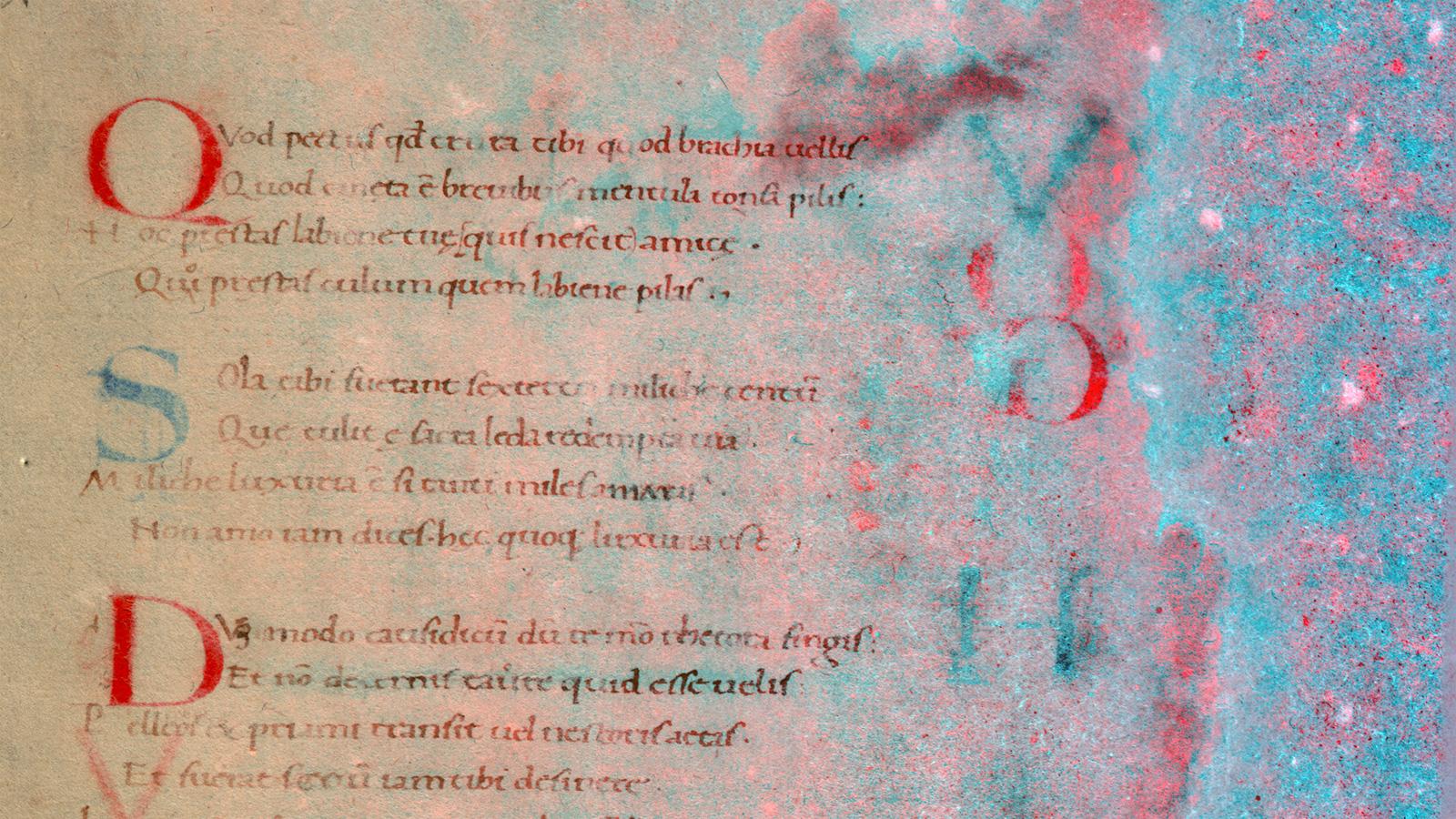 Close-up of a faded ancient text.