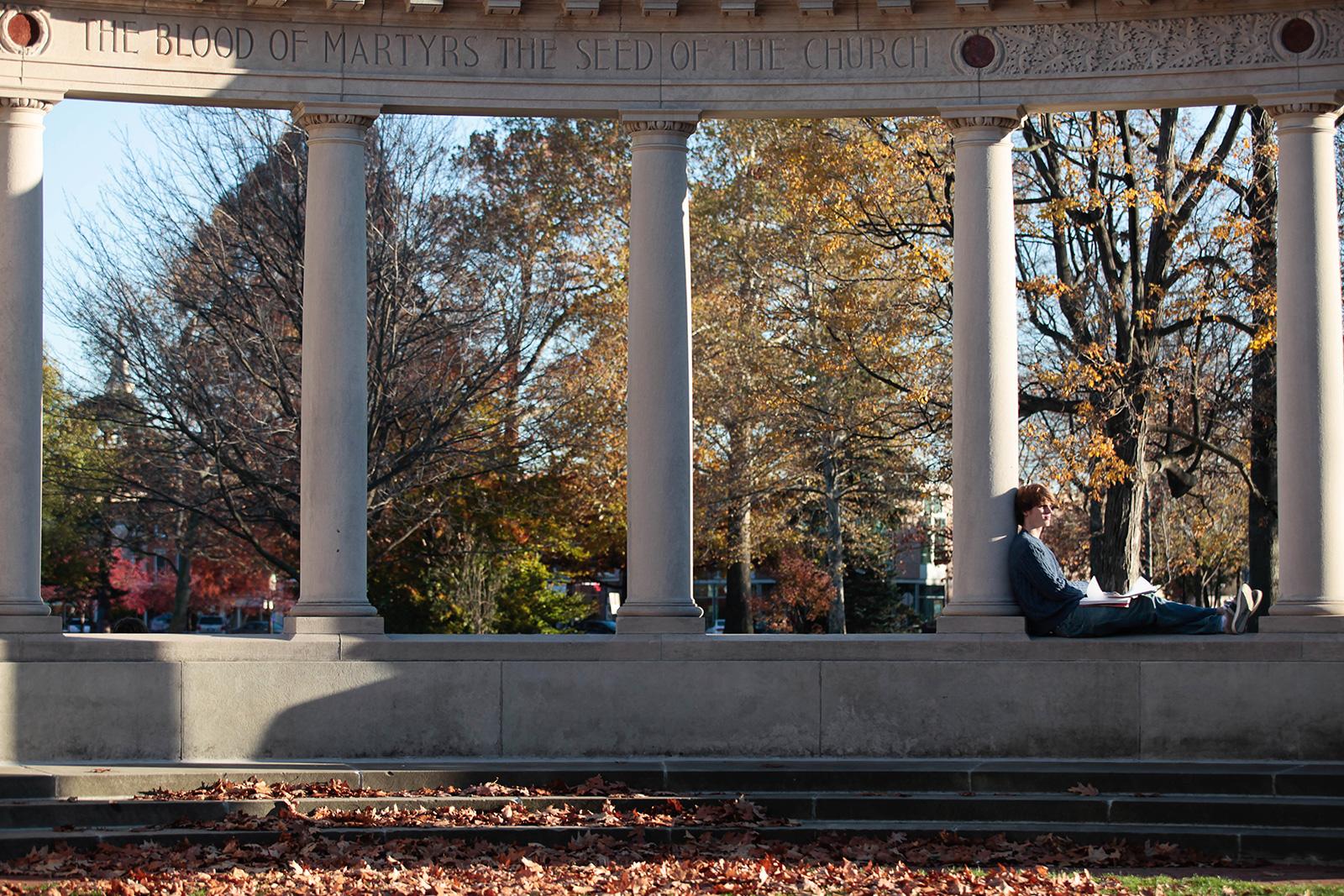 Oberlin's Memorial Arch on a fall day.