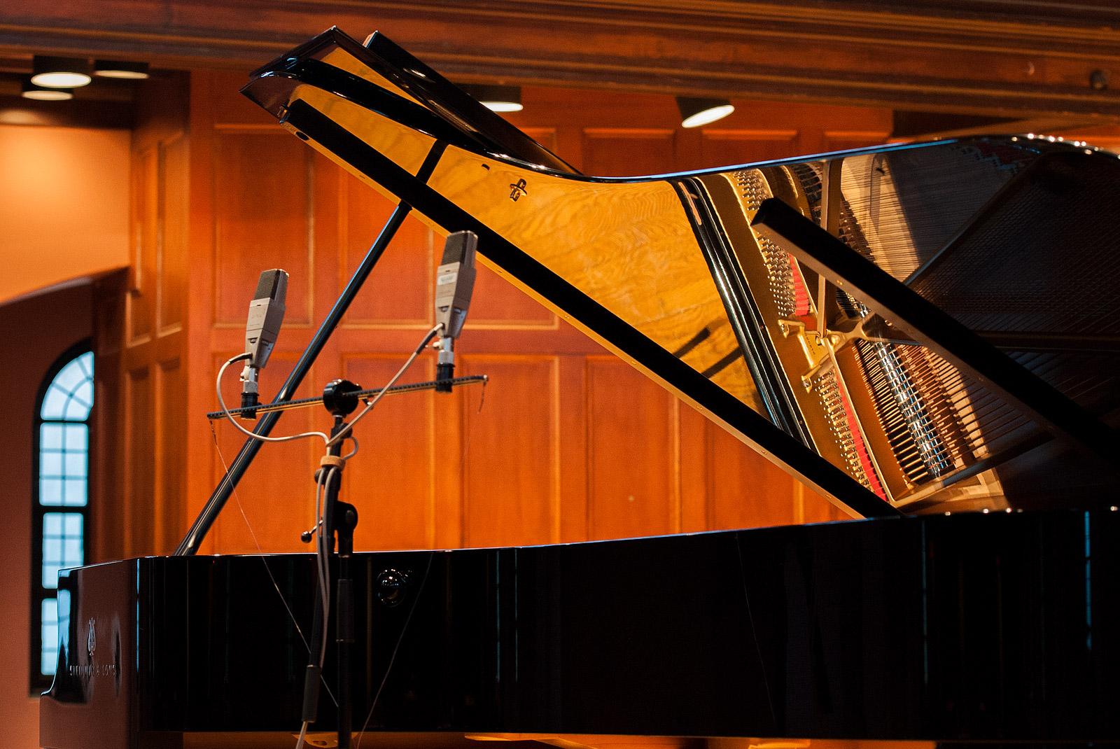 Microphones above a grand piano