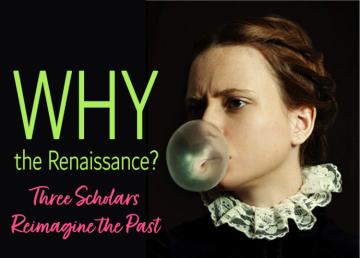Renaissance woman blowing gum bubble