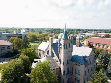 Aerial view of Peters Hall.