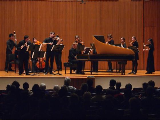 students perform on baroque instruments