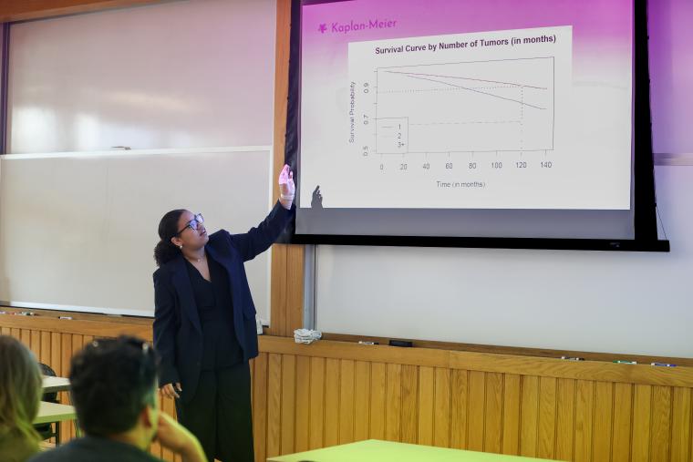 Student presenting research