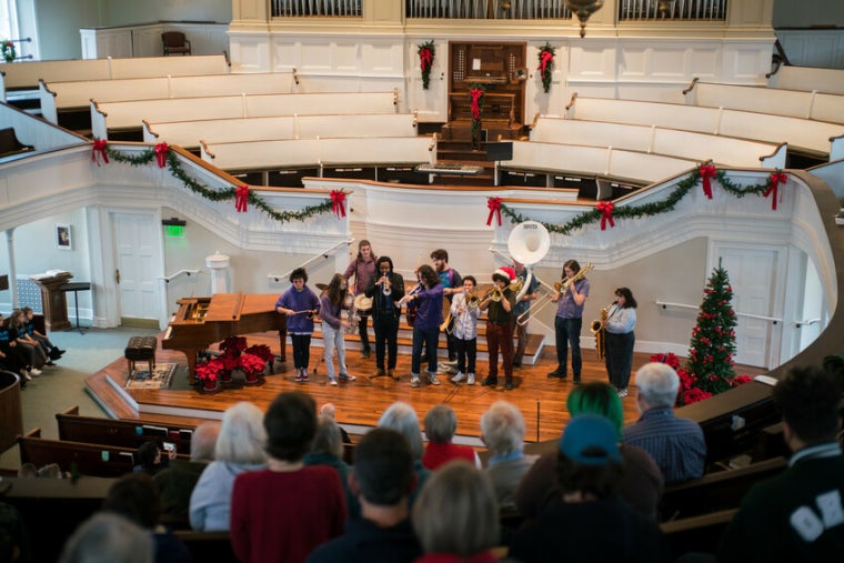 Empty Mugs, a yearly holiday concert and Oberlin Pottery Co-op pottery sale benefiting Oberlin Community Services, which takes place at First Church (UCC).