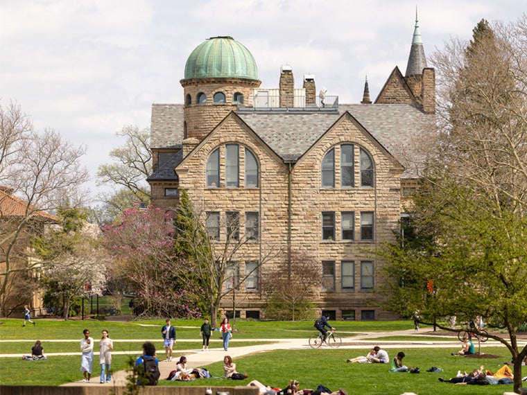 a photo of oberlin college campus in the spring