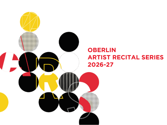 a red, yellow and black design with the title Oberlin Recital Series 2026-2027