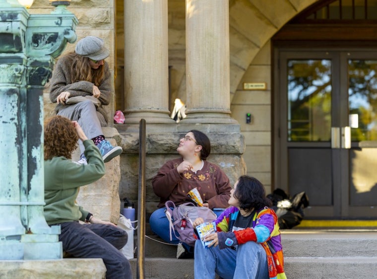 Students sitting on Wilder steps
