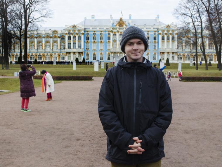 Intern Drew Wise at the Catherine Palace near St. Petersburg, Russia