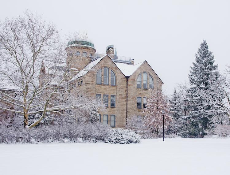 Oberlin's campus covered in snow.
