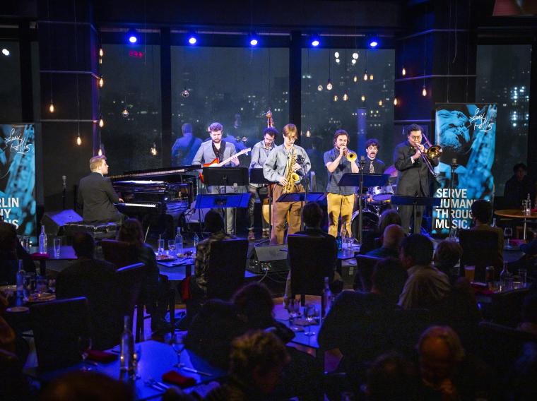 Jazz musicians performing in a nightclub.