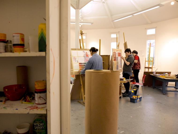 Students work on projects in the Drawing & Color Theory Domes at the Venturi Studio Art Complex.