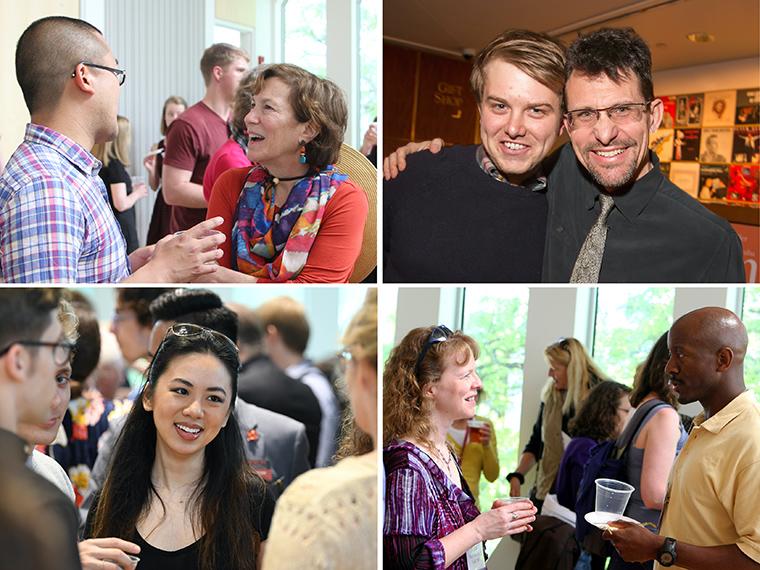 Groups of people enjoying conversations at a reception.