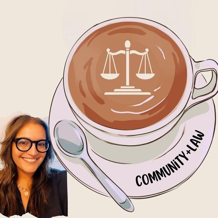 Priscila Rocha with illustration of cappuccino depicting the scales of justice in foam