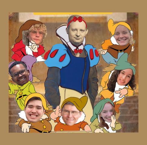 Performers' faces pasted over Snow White and the Seven Dwarves