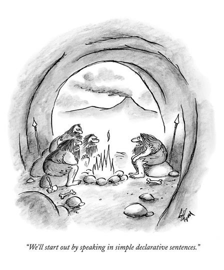 Drawing of cavemen sitting around a fire