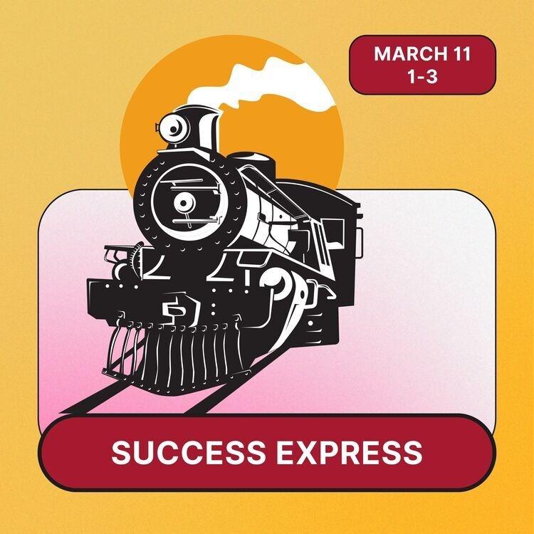A train on a yellow and pink background with the title "Success Express"