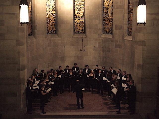 unaccompanied choir performs in chapel