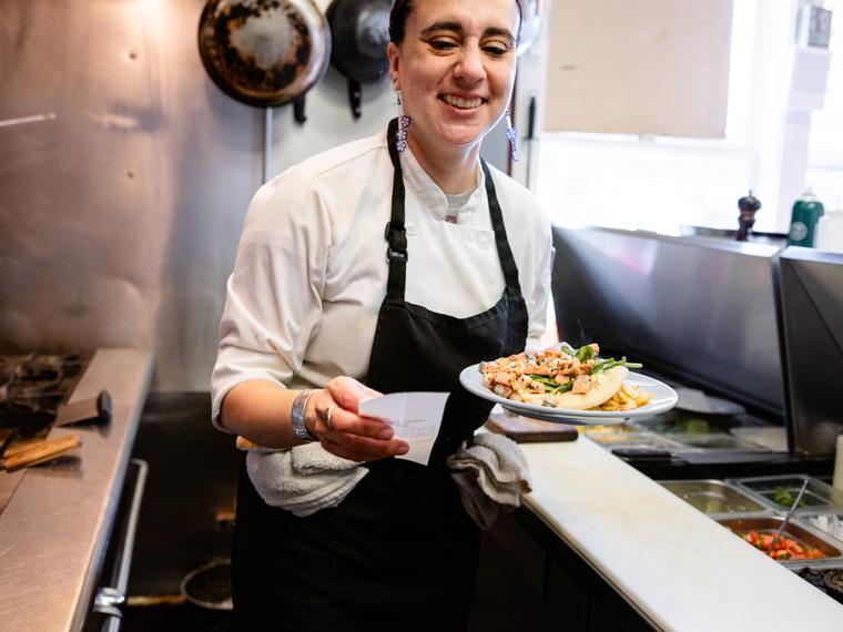 Renee Jakaitis Trafton in her restaurant's kitchen