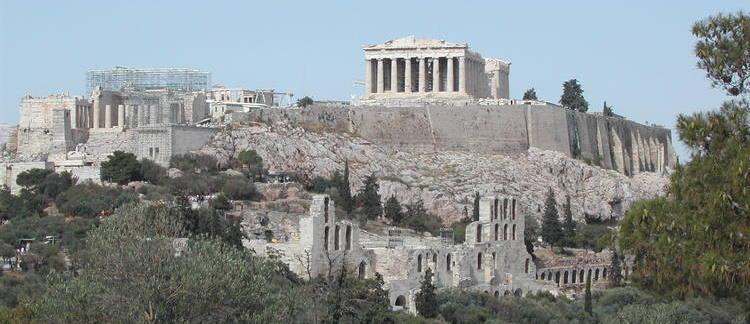 distant view of ancient architecture in Greece
