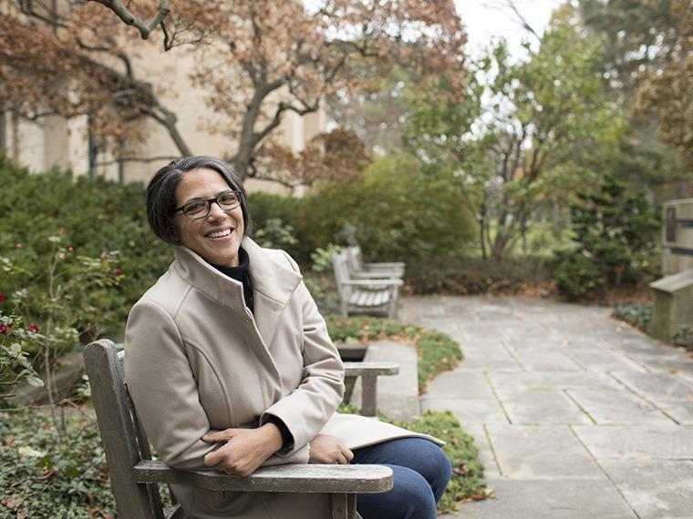 AJ McCabe in Oberlin's WWII Memorial Garden