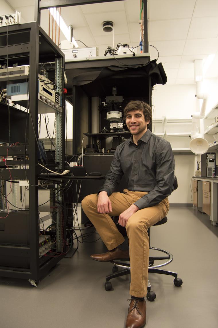 Lab with electronic equipment on metal racks