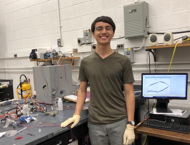 Andrew Santiago in a lab