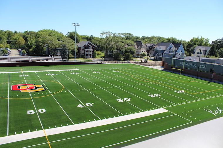 Aerial shot of football field. Photo.