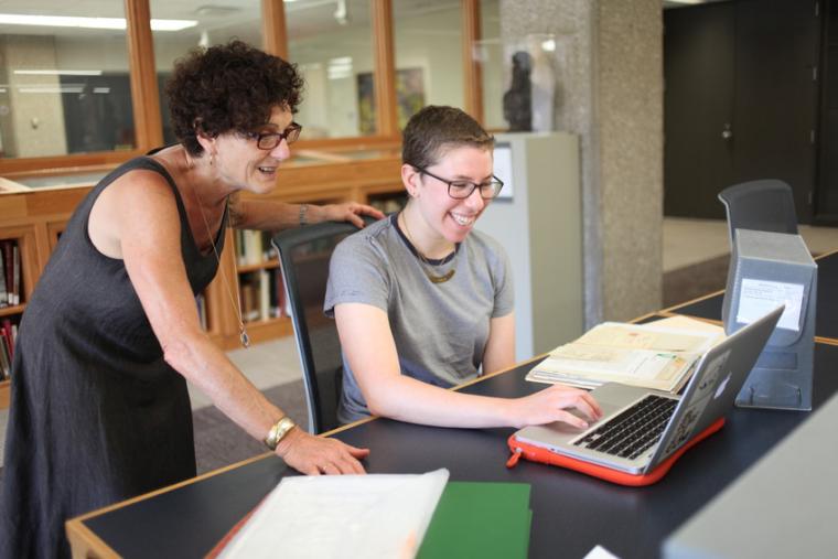 Professor of History Carol Lasser works with junior history major Natalia Shevin 