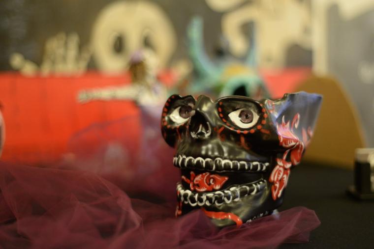 An object crafted into a decorative skull.