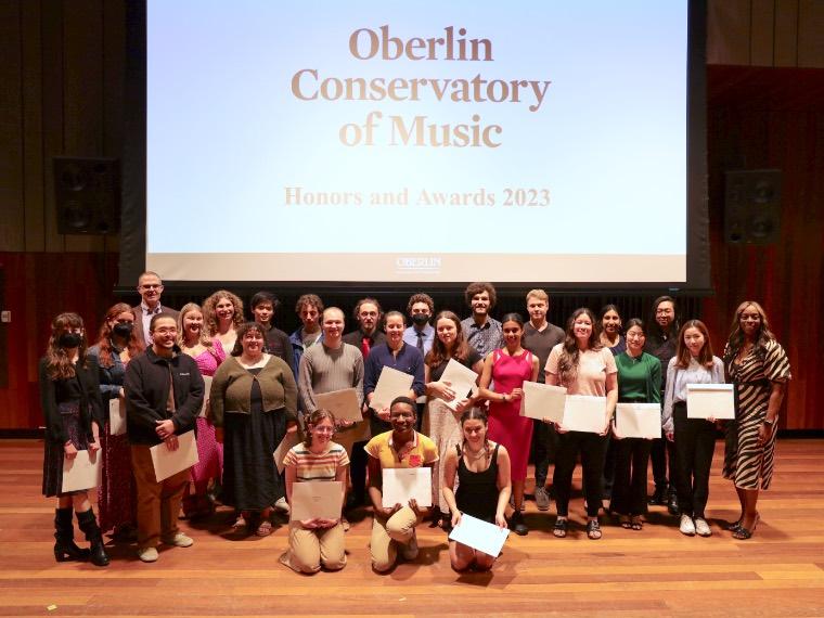 Conservatory students pose with awards.