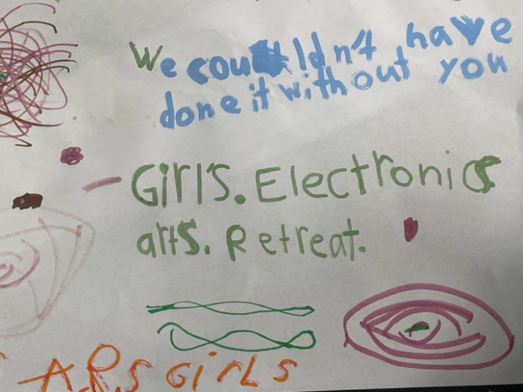 Girls writing on the board