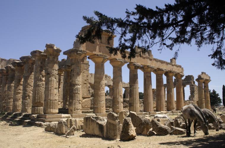 Archaeological site with classical columns