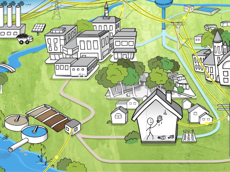 Illustration of Oberlin city buildings and power sources