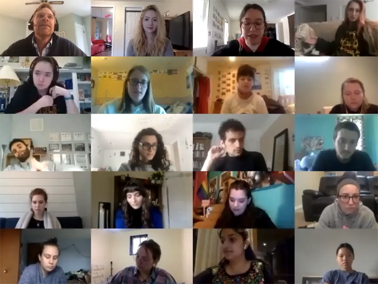 students in a Zoom meeting screenshot.