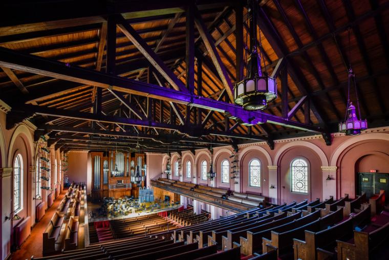 A view from the center balcony of Finney Chapel