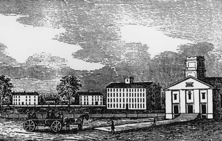 This wood engraving, made in 1846 from a drawing by Henry Howe, depicts West College Street in Oberlin.