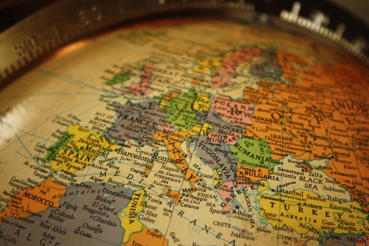 An old-fashioned globe showing Europe and North Africa