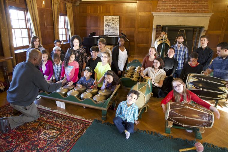 students playing gamelan