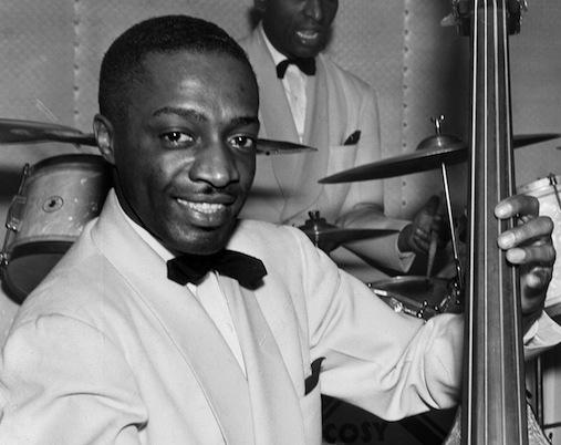 person posing with an upright bass