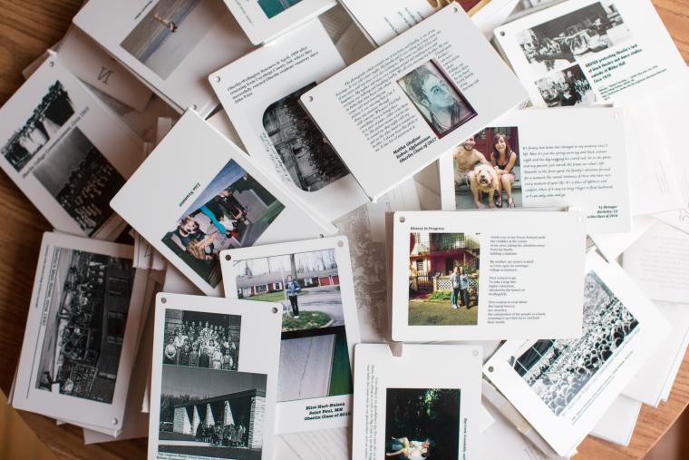 Photograph of cards with text and images