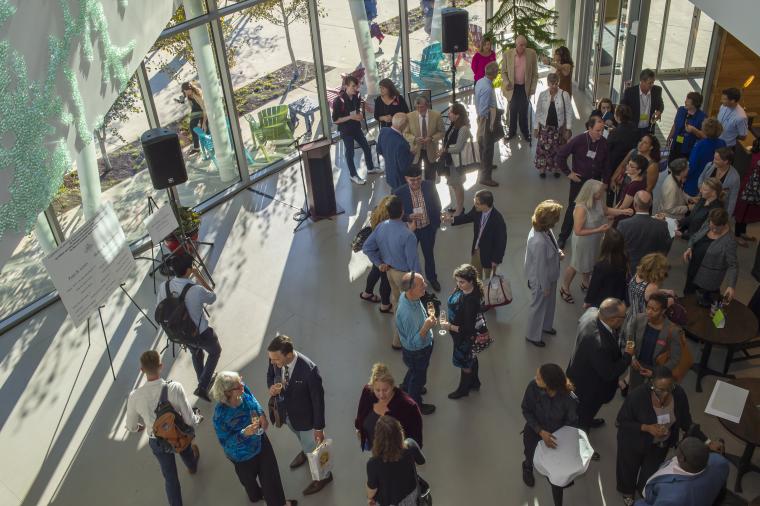 Overhead view of a reception in the hotel lobby