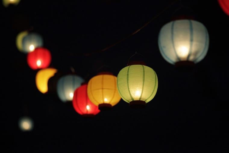 A string of colorful lanterns.