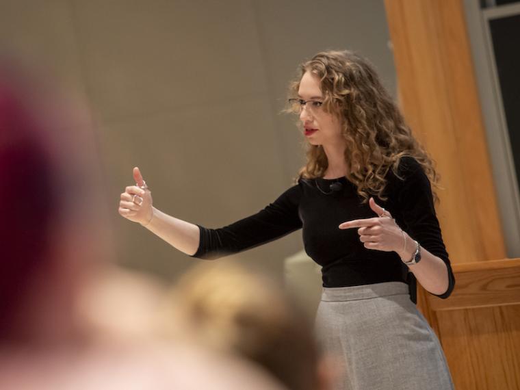 Jillian Scudder gives an astronomy lecture.