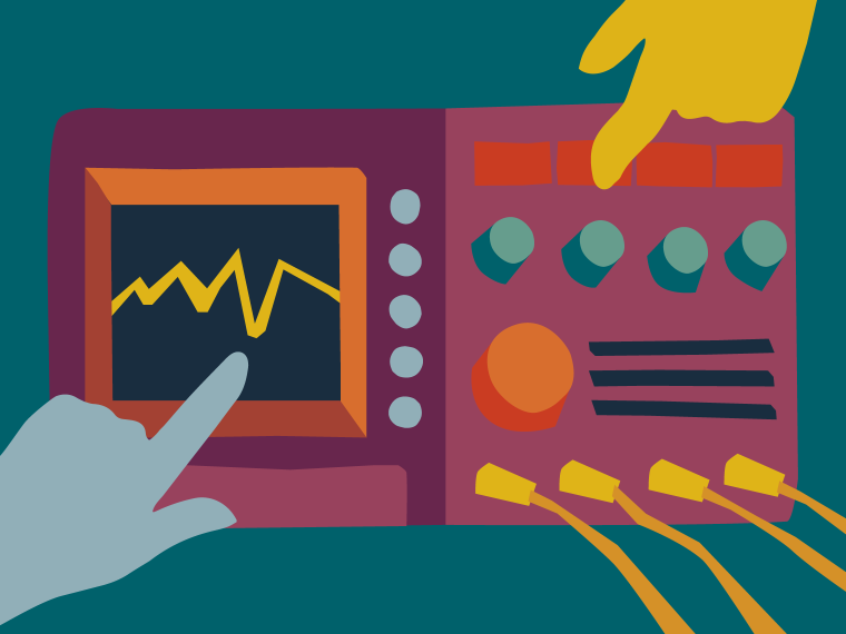 Device with knobs and wires. Illustration.